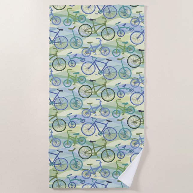 Bicycles Blue Green Beach Towel (Front)