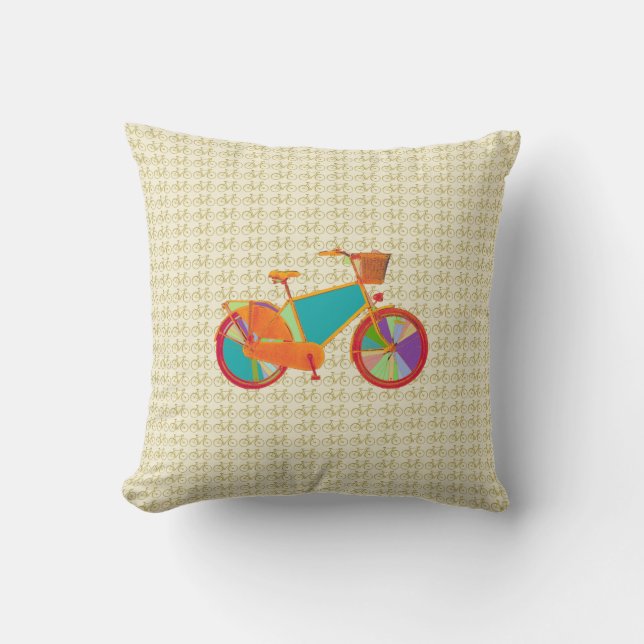 bicycles / colourful bike throw pillow (Front)
