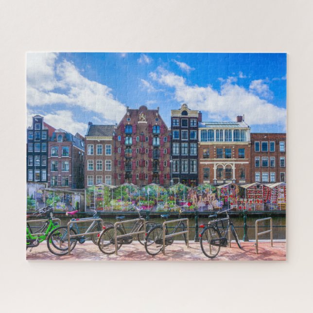 Bicycles Houses Along Amsterdam Canal Netherlands Jigsaw Puzzle (Horizontal)