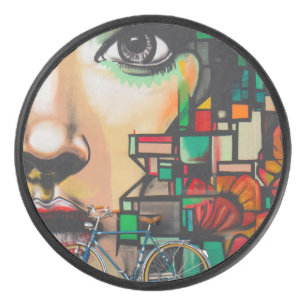 Bicycles on Graffiti wall Hockey Puck