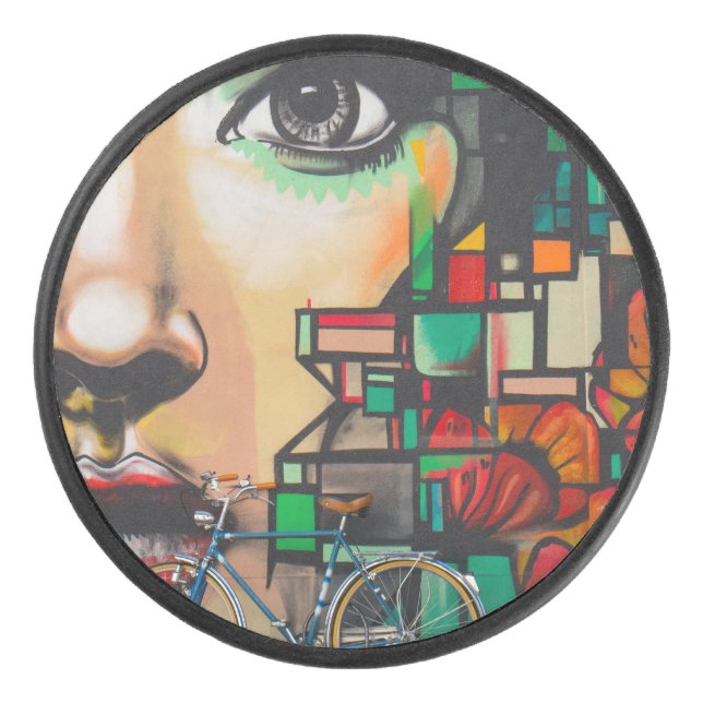Bicycles on Graffiti wall Hockey Puck (Front)