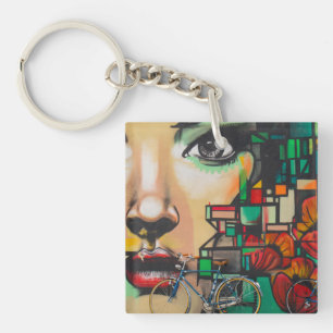 Bicycles on Graffiti wall Keychain