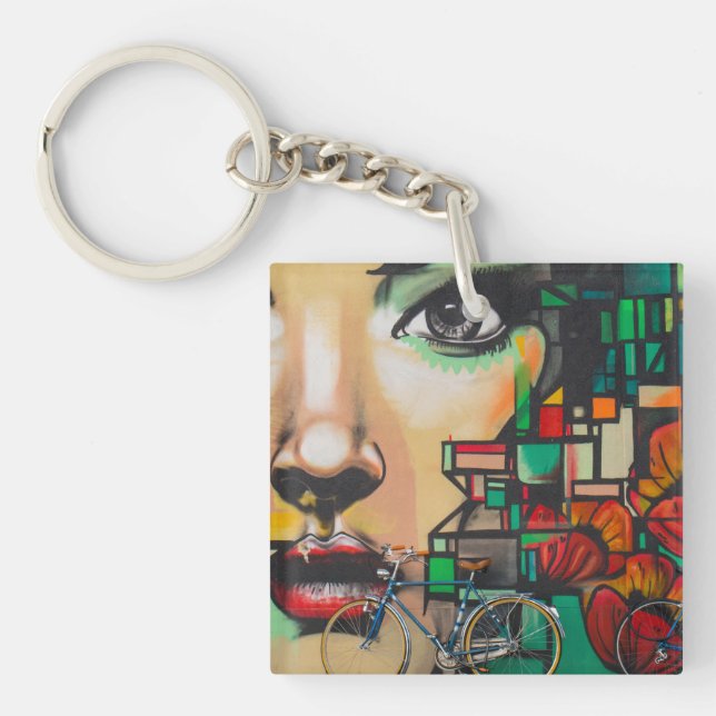 Bicycles on Graffiti wall Keychain (Front)