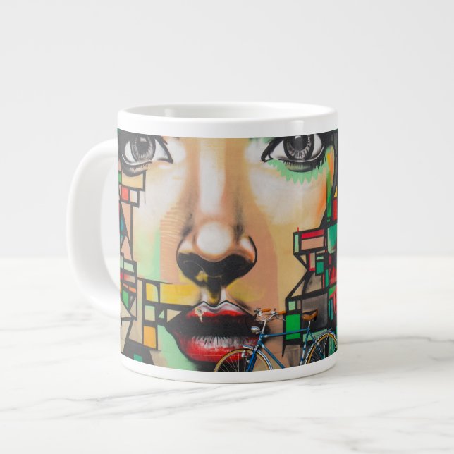 Bicycles on Graffiti wall Large Coffee Mug (Front Left)
