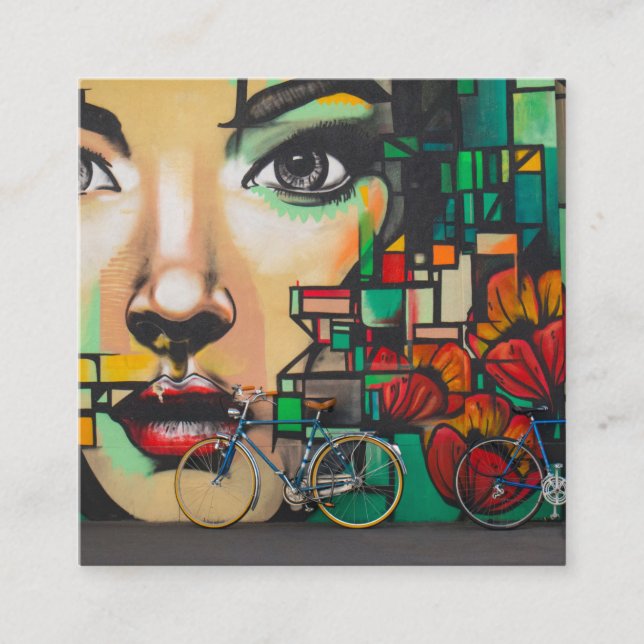Bicycles on Graffiti wall Square Business Card (Front)