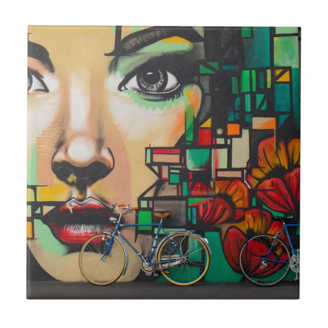 Bicycles on Graffiti wall Tile (Front)