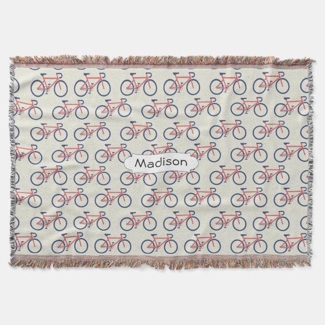 Bicycles Pattern custom name throw blanket (Front)