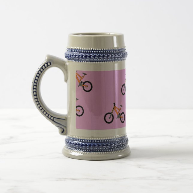 Bicycles pattern on pink beer stein (Left)