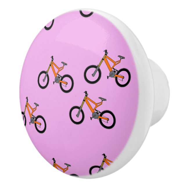 Bicycles pattern on pink ceramic knob (Right)