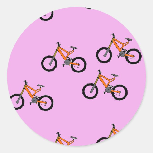 Bicycles pattern on pink classic round sticker (Front)