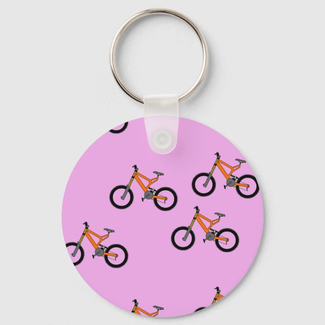Bicycles pattern on pink keychain (Front)