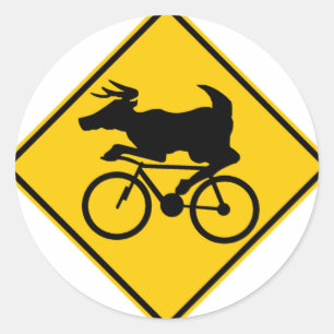 Bicycling Deer Crossing Highway Sign Classic Round Sticker