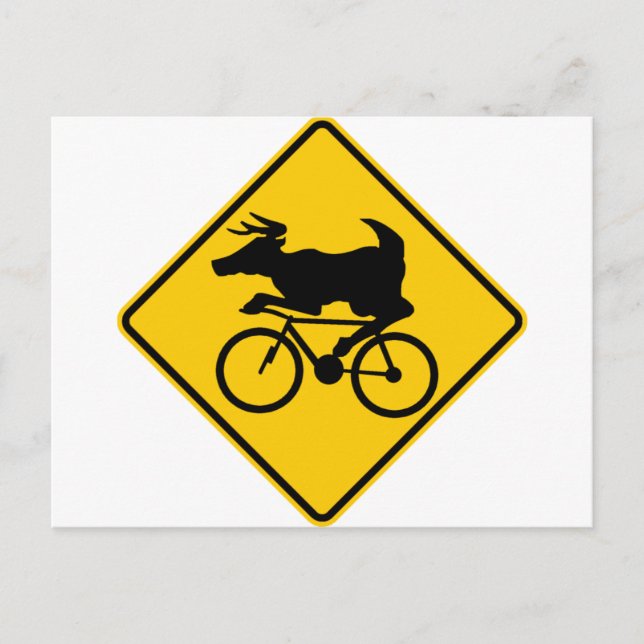 Bicycling Deer Crossing Highway Sign Postcard (Front)