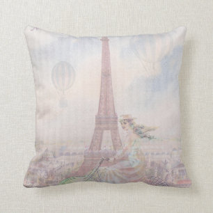 Bicycling through Paris Throw Pillow