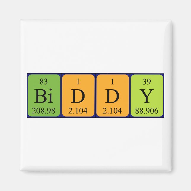Biddy periodic table name magnet (Front)