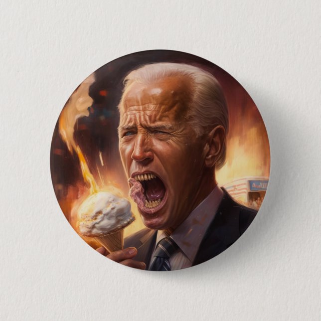 Biden eating  ice cream as the world burns  2 inch round button (Front)