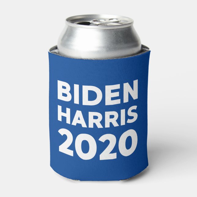 Biden Harris 2020 bold white text on blue election Can Cooler (Can Front)