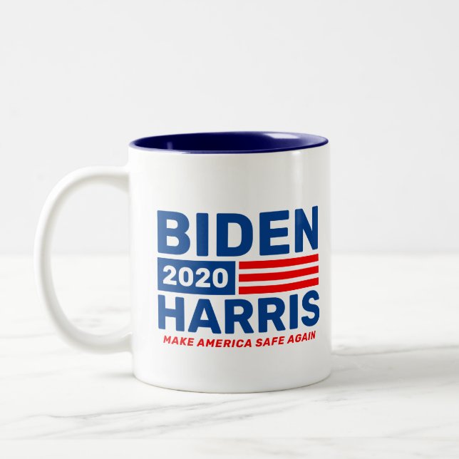 Biden Harris 2020 Campaign Blue White Two-Tone Two-Tone Coffee Mug (Left)
