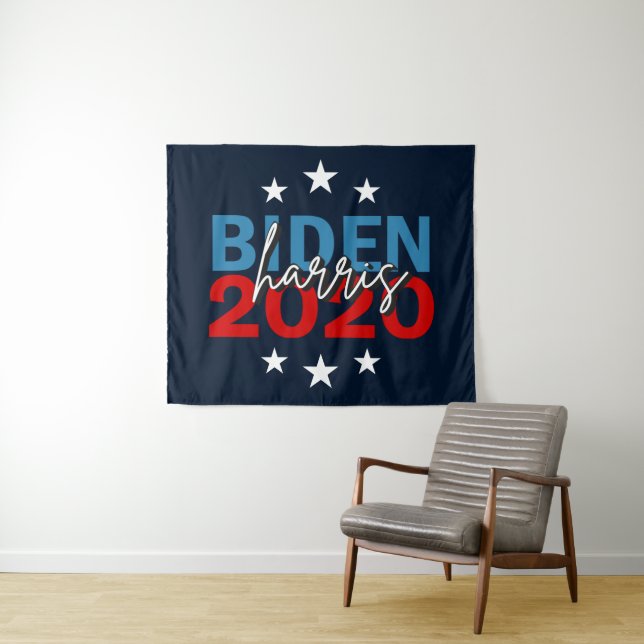 Biden Harris 2020 Election Campaign Blue Backdrop Tapestry (In Situ (Horizontal))