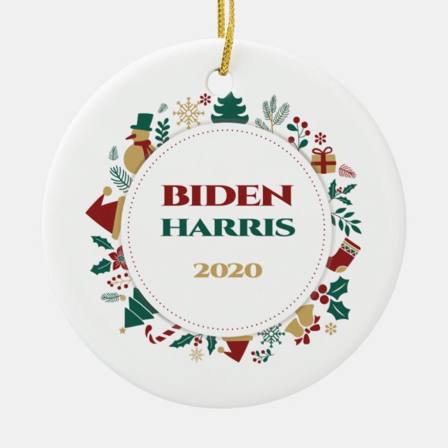 Biden/Harris 2020 Festive Christmas Ceramic Ornament (Front)