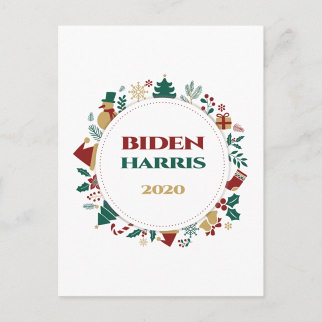 Biden/Harris 2020 Festive Christmas Holiday Postcard (Front)