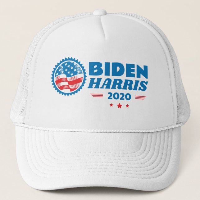 Biden Harris 2020 Flag Seal White Trucker Hat (Front)