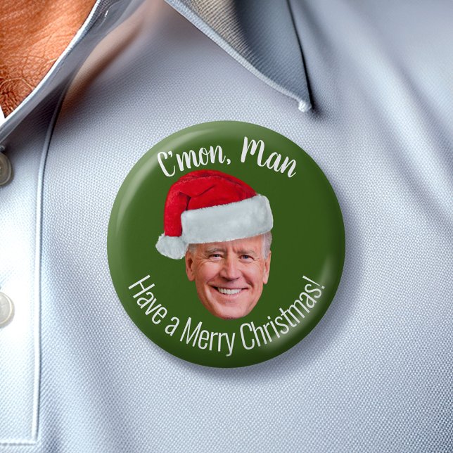 Biden Harris 2020 - Joe Santa Hat - C'mon Man 3 Inch Round Button (Biden Christmas Buttons)