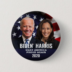 Biden Harris 2020 Patriotic Flag Photo Button