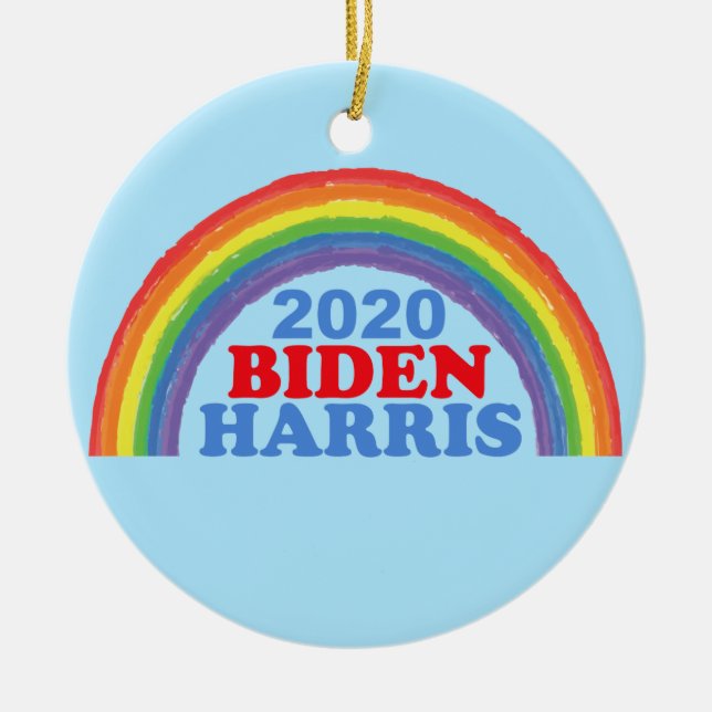 Biden Harris 2020 Rainbow Christmas Ceramic Ornament (Front)