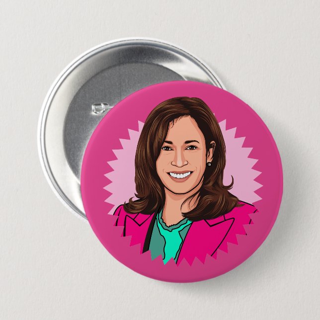 Biden Harris 2024 in Pink 3 Inch Round Button (Front & Back)
