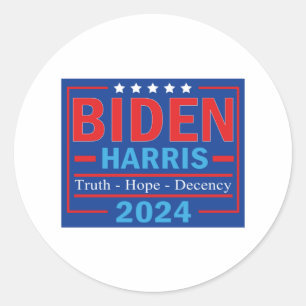 Biden Harris 2024 Truth Hope Decency Classic Round Sticker