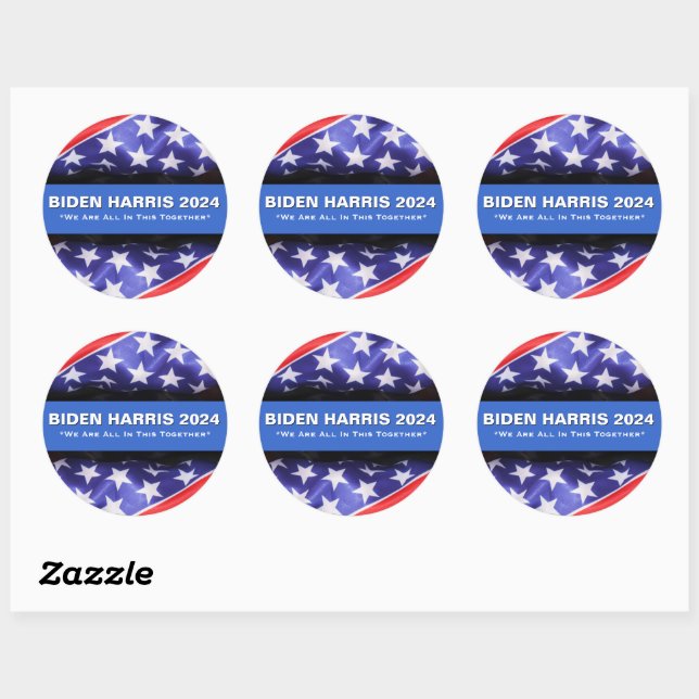 BIDEN HARRIS 2024 USA Flag Round Stickers (Sheet)