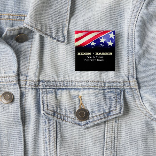BIDEN HARRIS For A More Perfect Union Square 2 Inch Square Button (In Situ)