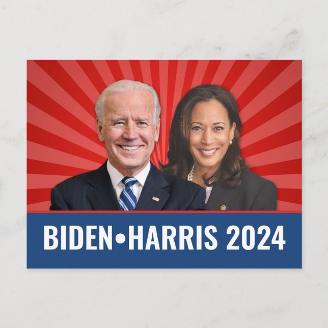Biden Harris Photo - 2024 star - Red White Blue Postcard (Front)