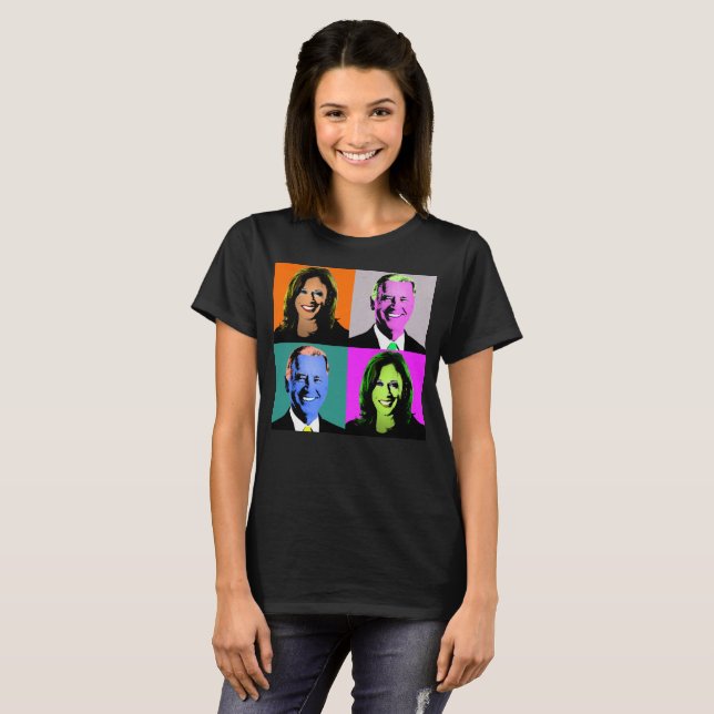 Biden Harris Pop Art (Orange, Grey, Blue, Pink) T-Shirt (Front Full)