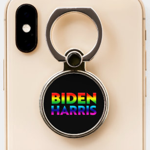 "Biden Harris" pride lgbtq lgbt rainbow black Phone Ring Stand