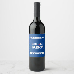 Biden / Harris Stars Frame White Blue Wine Label