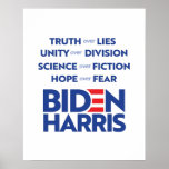 Biden Harris - Truth Unity Science Hope Poster<br><div class="desc">PolitiClothes.com - The Trendiest Political Apparel Online 
Unique Election and Political Gear Including: Political T-shirts,  Political Bumper Stickers,  Political Buttons,  Political Pins,  Political Cards,  Political Mugs,  Political Posters,  Political Signs and More!. 
SHOP ONLINE AT: http://www.Politiclothes.com 
On Facebook: http://www.facebook.com/politiclothes 
On Twitter: http://www.twitter.com/politiclothes
On Instagram: http://www.instagram.com/politiclothes</div>