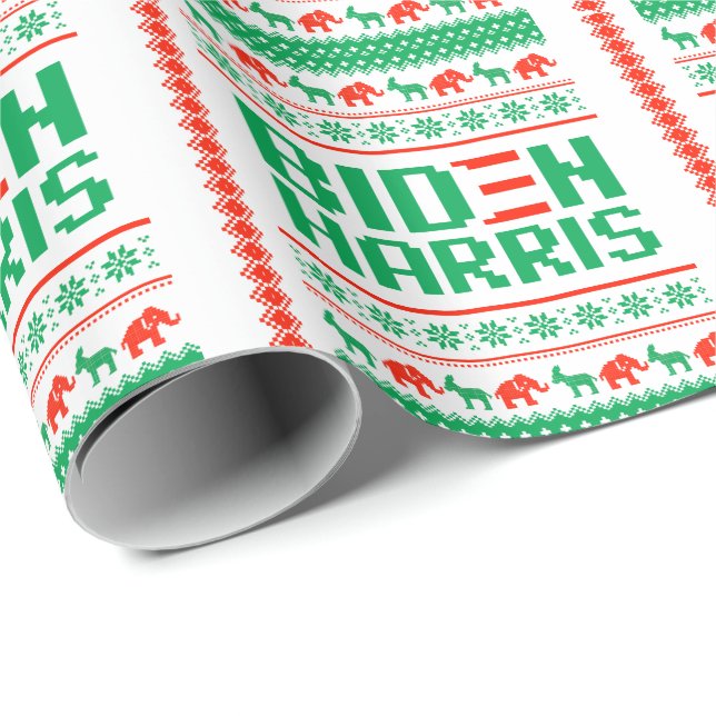 BIDEN HARRIS UGLY CHRISTMAS SWEATER (Green) Wrapping Paper (Roll Corner)
