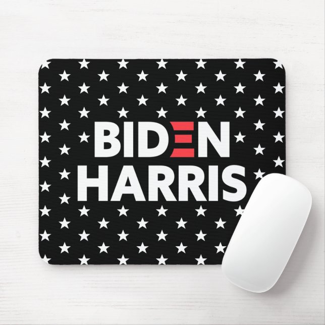 Biden Harris White Stars Pattern Black Mouse Pad (With Mouse)