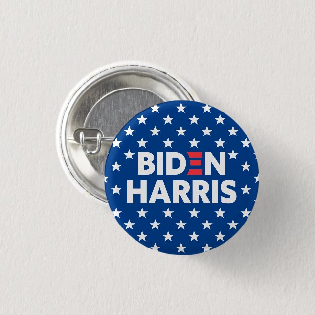 Biden / Harris White Stars Pattern Blue 1 Inch Round Button (Front & Back)