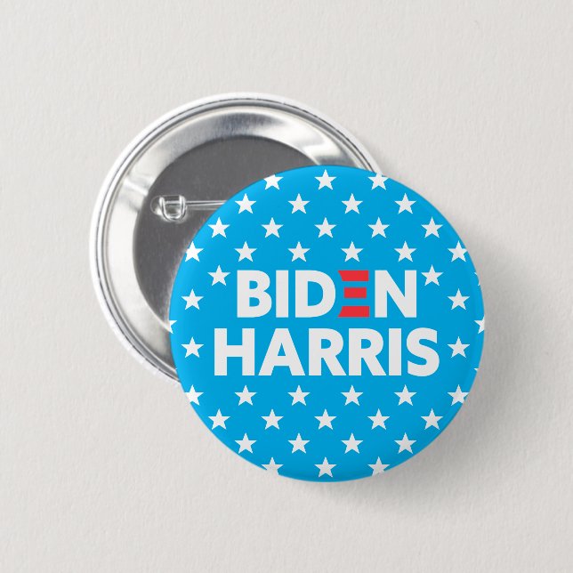 Biden / Harris White Stars Pattern Blue 2 Inch Round Button (Front & Back)
