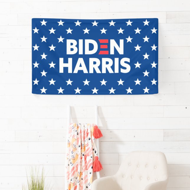 Biden / Harris White Stars Pattern Blue Banner (Insitu)
