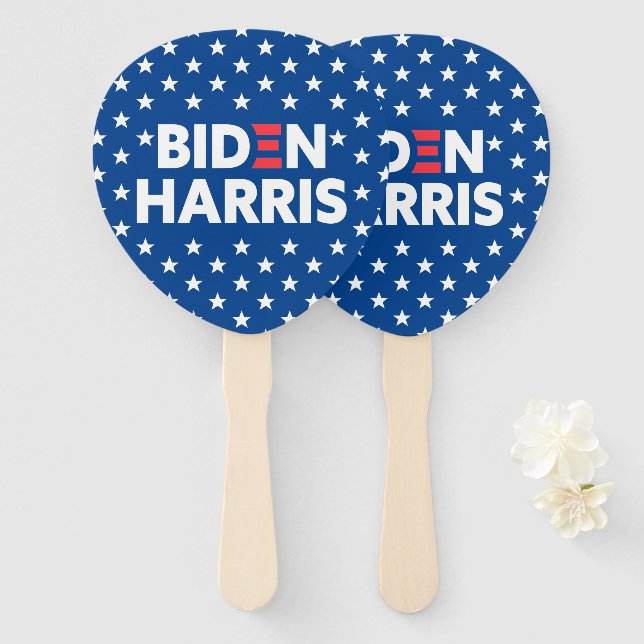 Biden / Harris White Stars Pattern Blue Hand Fan (Front and Back)