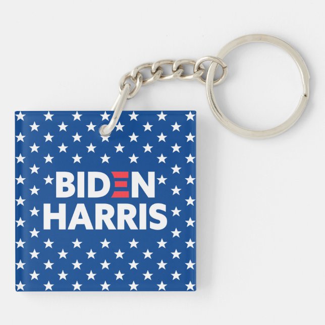 Biden / Harris White Stars Pattern Blue Keychain (Back)