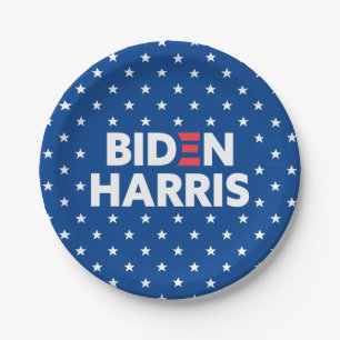 Biden / Harris White Stars Pattern Blue Paper Plate