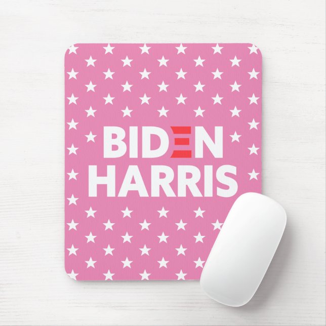 Biden Harris White Stars Pattern Pink Mouse Pad (With Mouse)