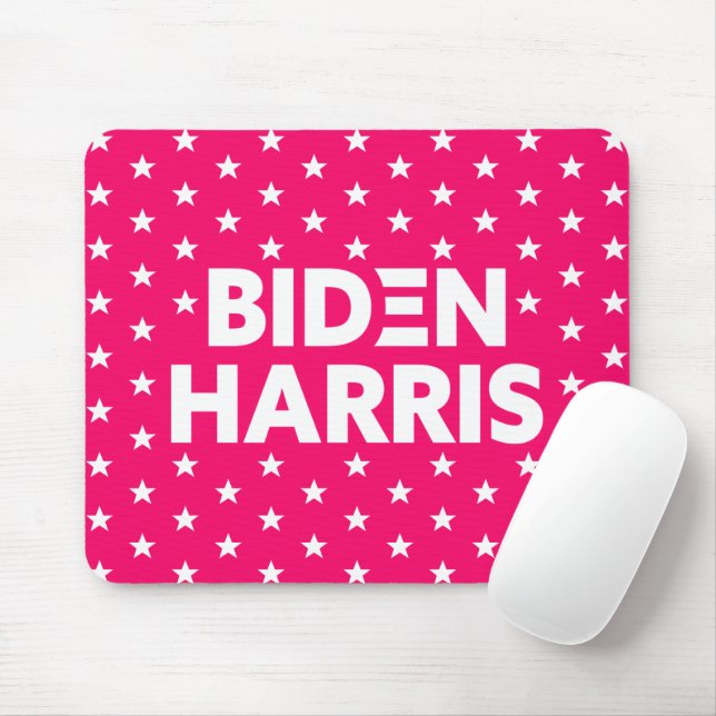 Biden Harris White Stars Pattern Red Pink Mouse Pad (With Mouse)