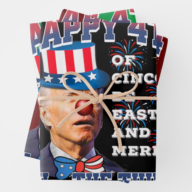 Biden Merry 4th The Thing Confused Joe Biden July Wrapping Paper Sheet (In situ)