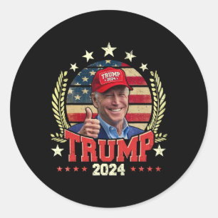 Biden Wearing Trump Red Hat Shirt Funny Trump 2024 Classic Round Sticker